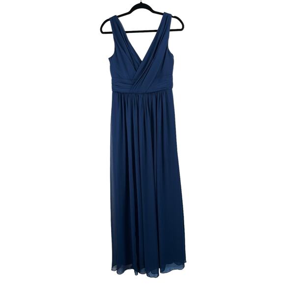 Dessy Collection Midnight Blue Sleeveless Draped Chiffon Maxi Dress 8/Small NWT - Picture 2 of 13